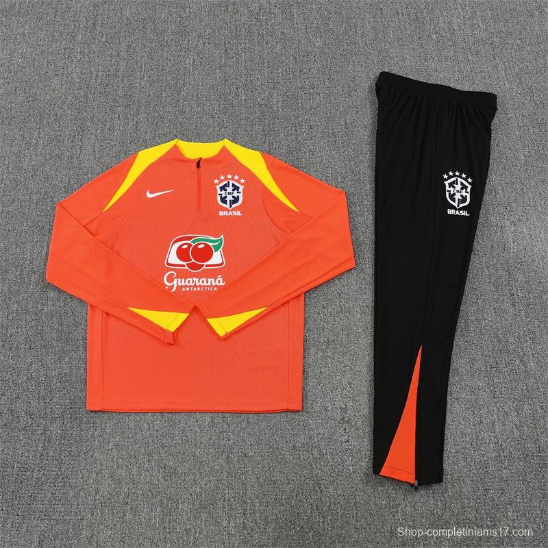Player Version 25/26 Brazil Orange Half Zipper Jacket+Long Pants