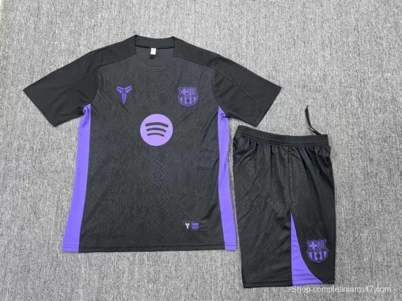 25/26 Kids Barcelona Black Joint Edition Short Sleeve+Soccer Shorts