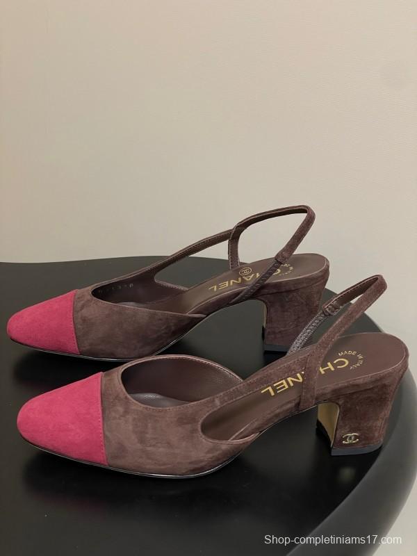 Chanel Sling-back Two-tone Suede Slingback Sandals Flat/Block Heel - KFY00280