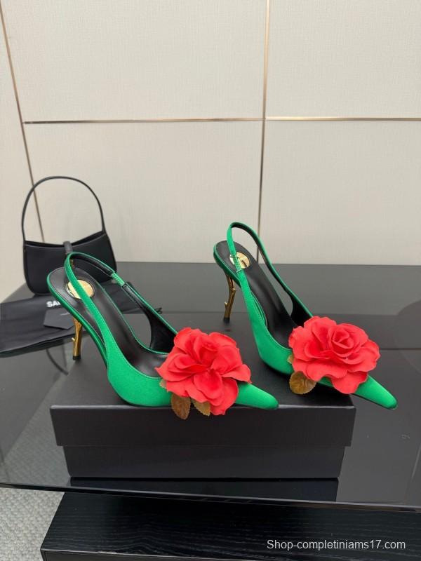 Saint Laurent 2025 Spring/Summer Rose Thorn High Heels with Sculptural Gold Heel - KFY00320