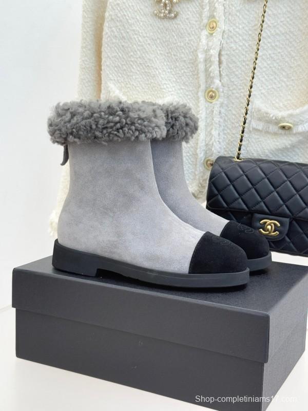 Chanel 2025/SS Double C Color-Block Shearling Snow Boots - KFY00300