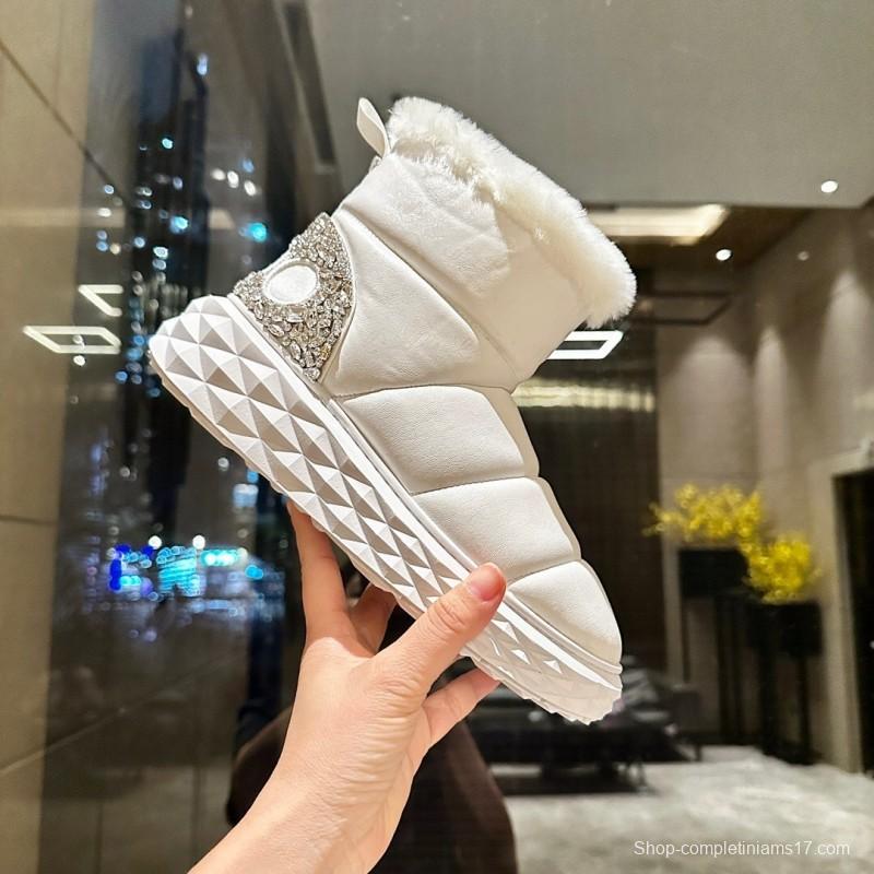 Jimmy Choo 2025 SS Casual White Sneakers with Genuine Wool Snow Boots - LY00340