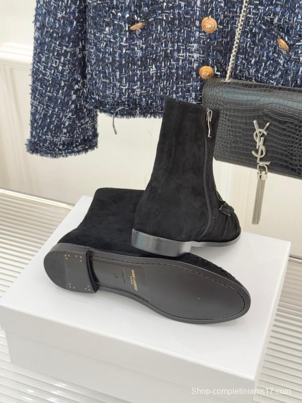 Saint Laurent YSL Letter Loaf Short Boots with Pleated Edge - KFY00430