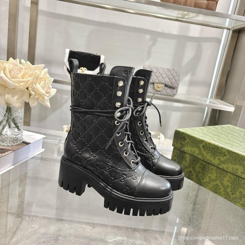 Gucci GG Lace-Up Ankle Boots in Calfskin - LY00380