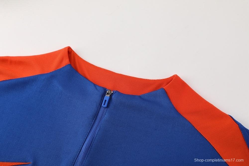 2025 Netherlands Blue Half Zipper Jacket+Long Pants