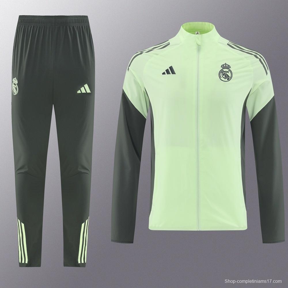 25/26 Real Madrid Light Green Half Zipper Jacket+Long Pants S-3XL