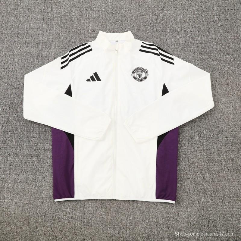 25/26 Manchester United White S-3XL Half Zipper Jacket+Long Pants