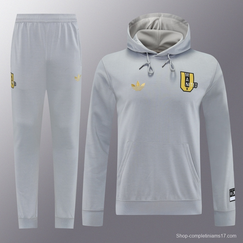 25/26 Manchester United Gray Half Zipper Jacket+Long Pants S-2XL
