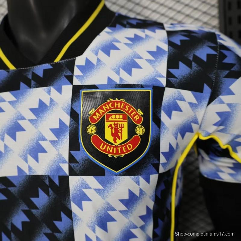 25/26 Player Version  Manchester United Blue and Black with Checkerboard Houndstooth Pattern Jersey