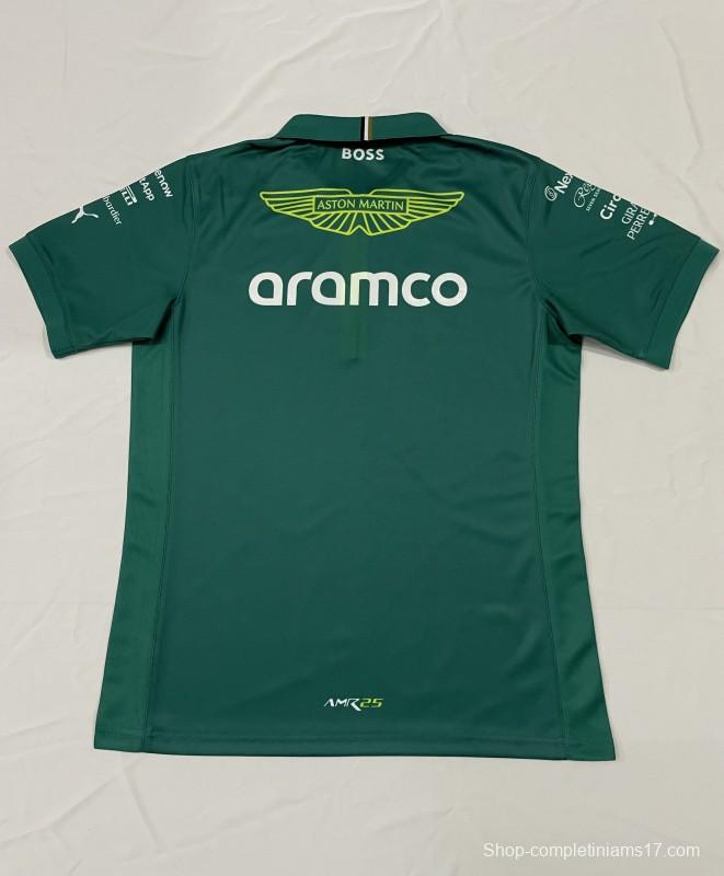 2025 F1 Aston Martin Aramco F1 Team Dark Green with Yellow Zipper Polo