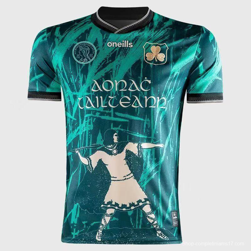 25/26 Tipperary GAA Teal with Warrior Silhouette and Abstract Brushstroke Pattern Jersey