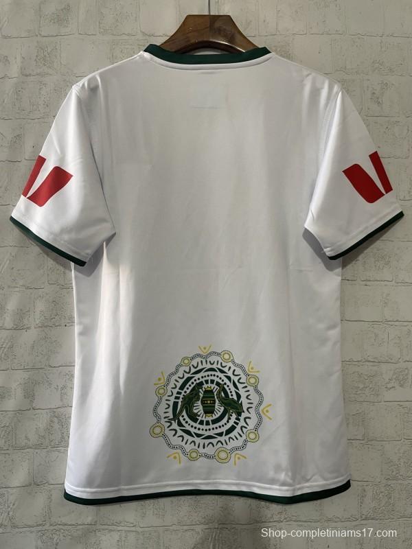 2026 Australia Kangaroos Away White with Green Trim and Indigenous Aboriginal Dot Art Pattern Jersey