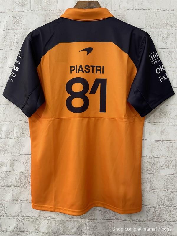 2026 F1 McLaren Racing Papaya Orange with Navy Blue Raglan Sleeves Polo Jersey