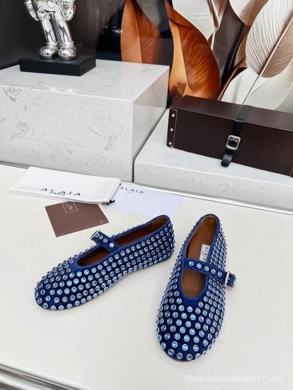 Alaia 2025/SS Crystal-Studded Ballet Dance Shoes with 0.8CM Inner Height - LY00340