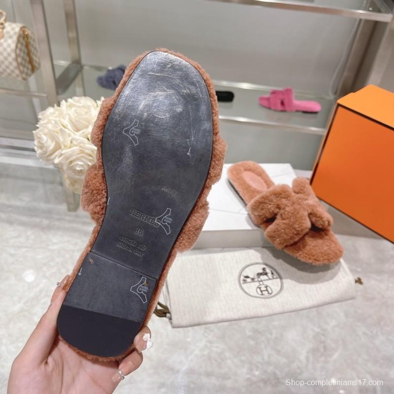 H Teddy Wool Flat Slippers for Autumn/Winter - LY00240