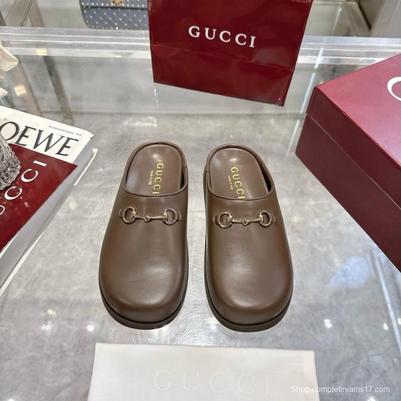 Gucci Camel Suede GG Embossed Horsebit Mule Sandals - LY00240