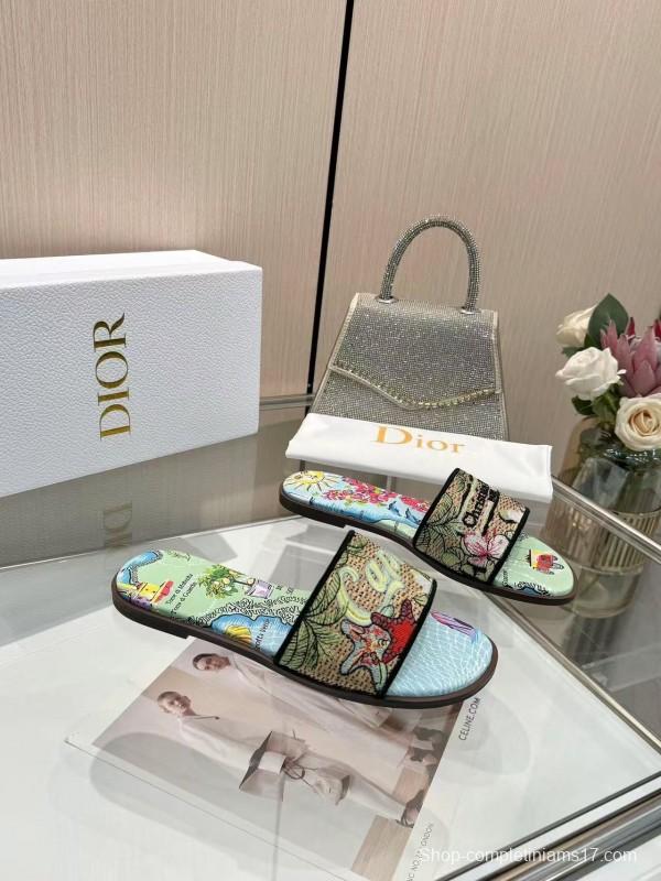 Dior 2025/ss Embroidered Monogram Slippers with Sheepskin Lining - LY00200/LY00240
