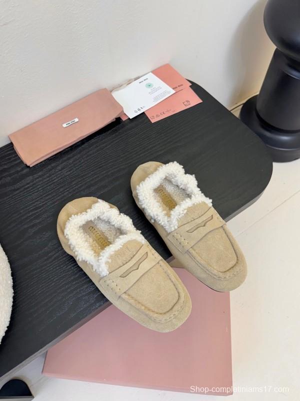 MIUMIU Thick Sole New British Style Wool Loafer Cotton Shoes - KFY00320
