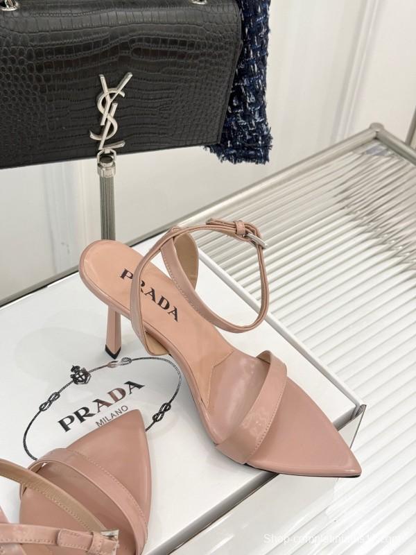 Prada 2025 SS Pointed Toe High Heel Sandals with Triangle Buckle - KFY00280