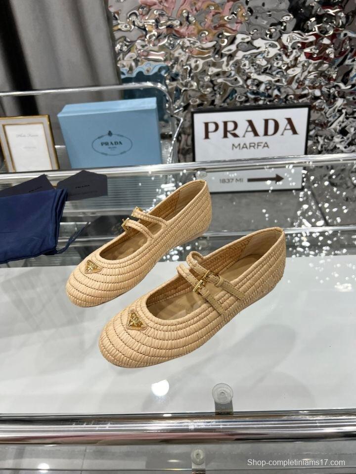 Prada Summer New Raffia Ballet Flats - KFY00340
