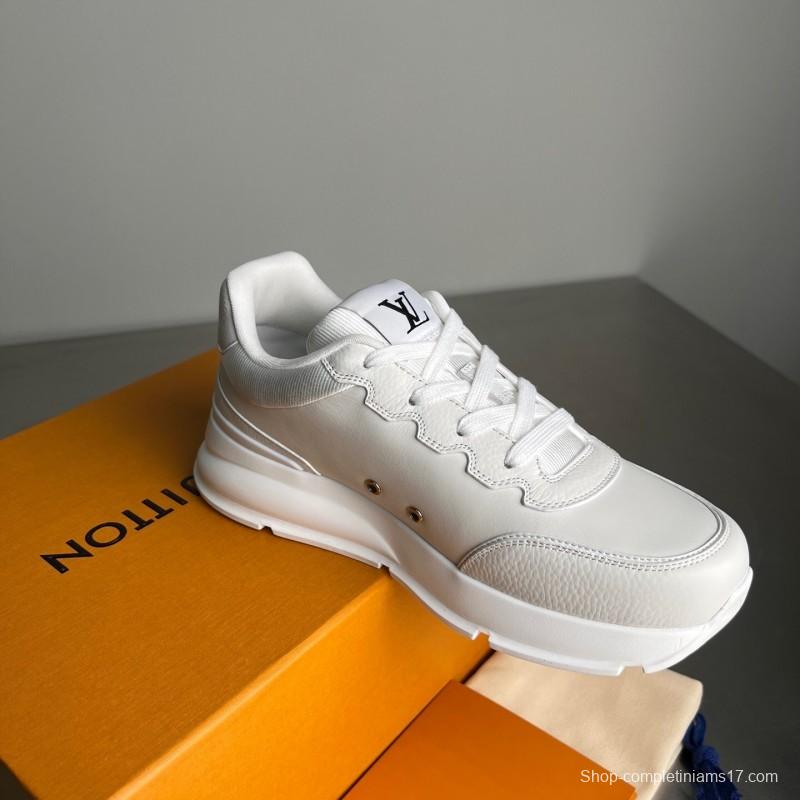 Lv Classic Leather Round Toe Lace-Up Low Top Casual Shoes - YC