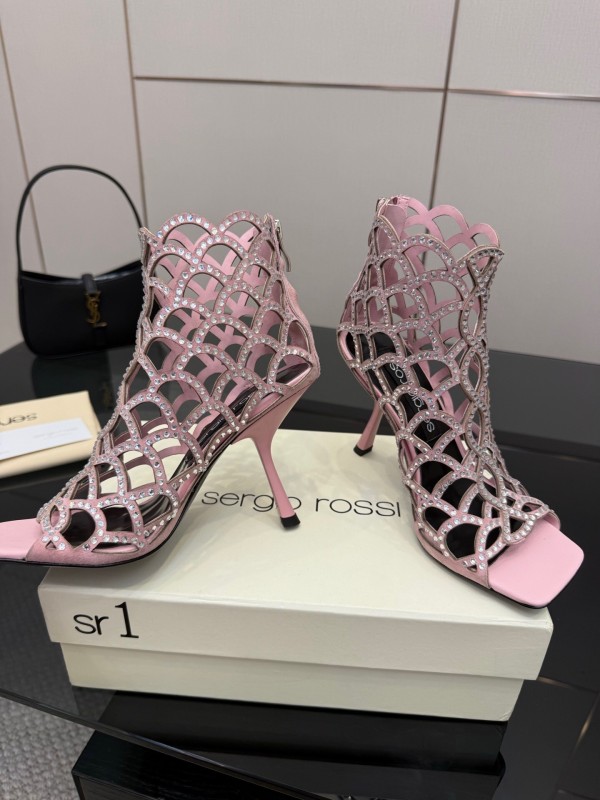 Sergio Rossi Mermaid Sandals 2025 SS Collection Elegant Fishnet High Heels - KFY00470
