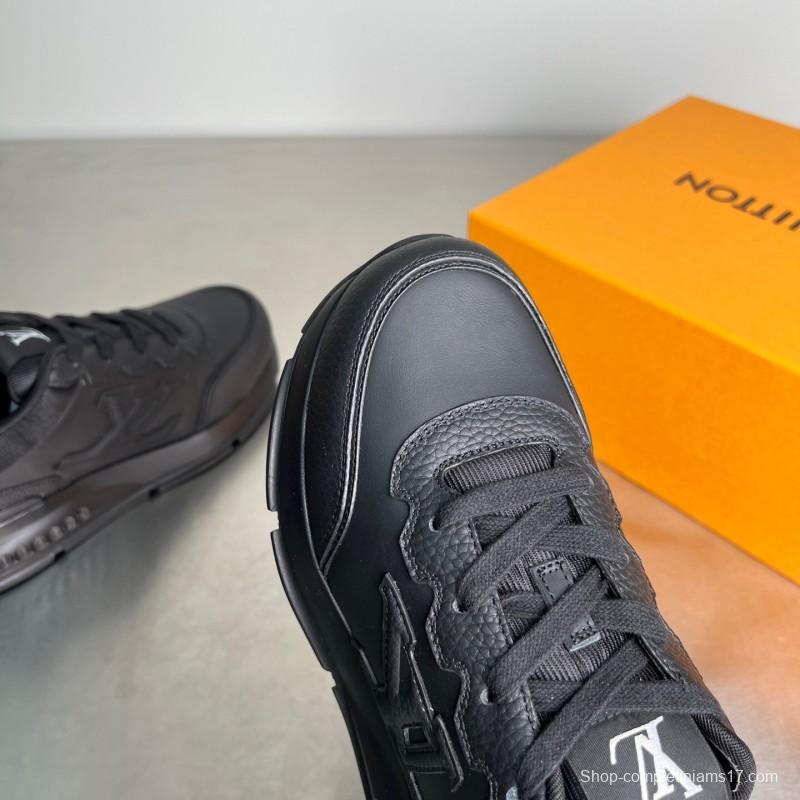 Lv Classic Leather Round Toe Lace-Up Low Top Casual Shoes - YC