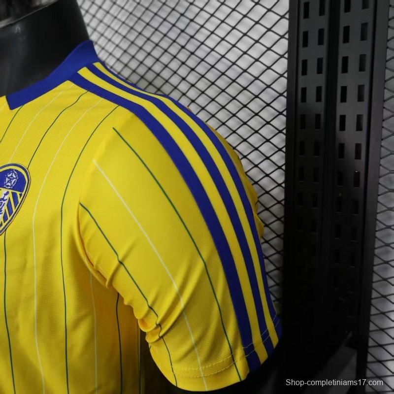 Player Version 25/26 Leeds United Retro Home Yellow with Vertical Stripe Pattern Jersey