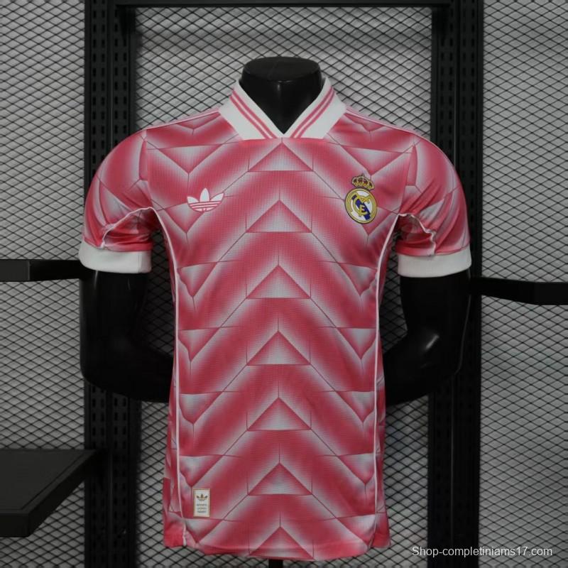 Player Version 1988/89 Real Madrid Third Pink with Geometric Chevron Pattern Jersey