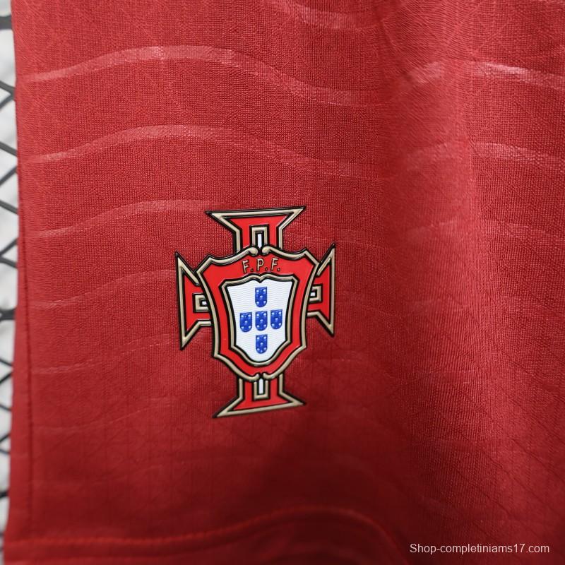 2026 Player Version Portugal Red with Wave Pattern Shorts