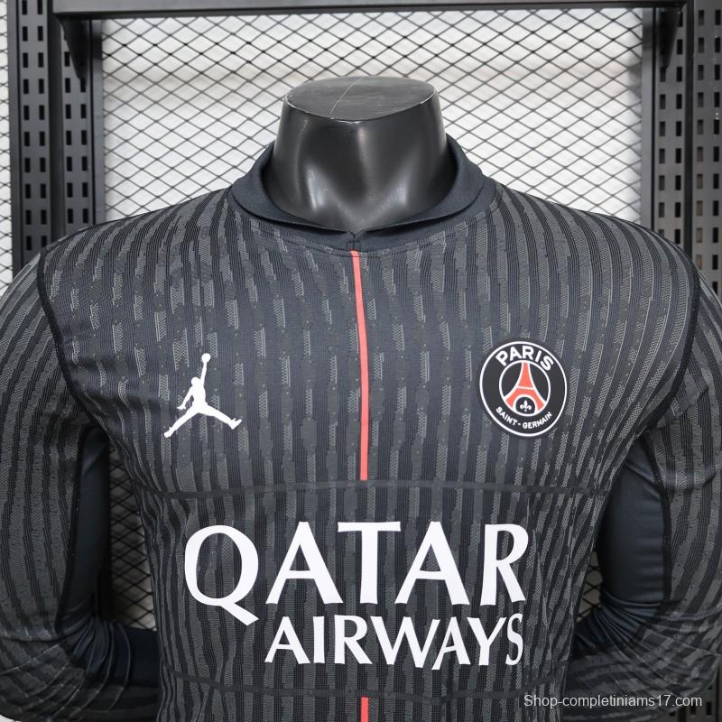 Player Version PSG 25/26 Paris Saint-Germain Black with Grey  Long Sleeve Jersey