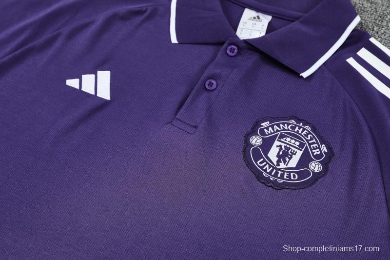 26/27  Manchester United Purple Polo Training Shirt + Long Pants Tracksuit