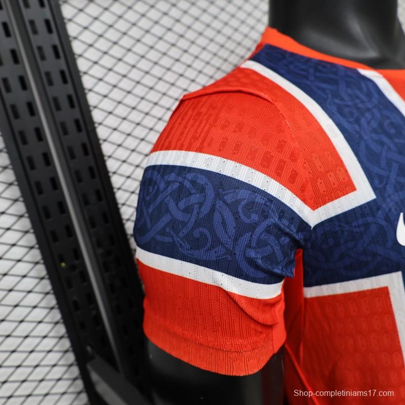 Player Version 2026 Norway Red & Blue with Flag Cross Pattern Home Jersey