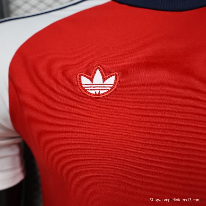 Player Version 2026  Arsenal x Adidas Originals Red with White Raglan Sleeve Home Jersey