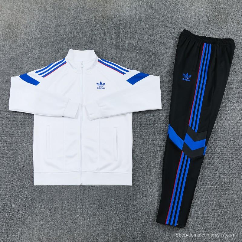 2026/27 Adidas Originals  White Full Zipper Jacket Tracksuit + Navy Blue Long Pants