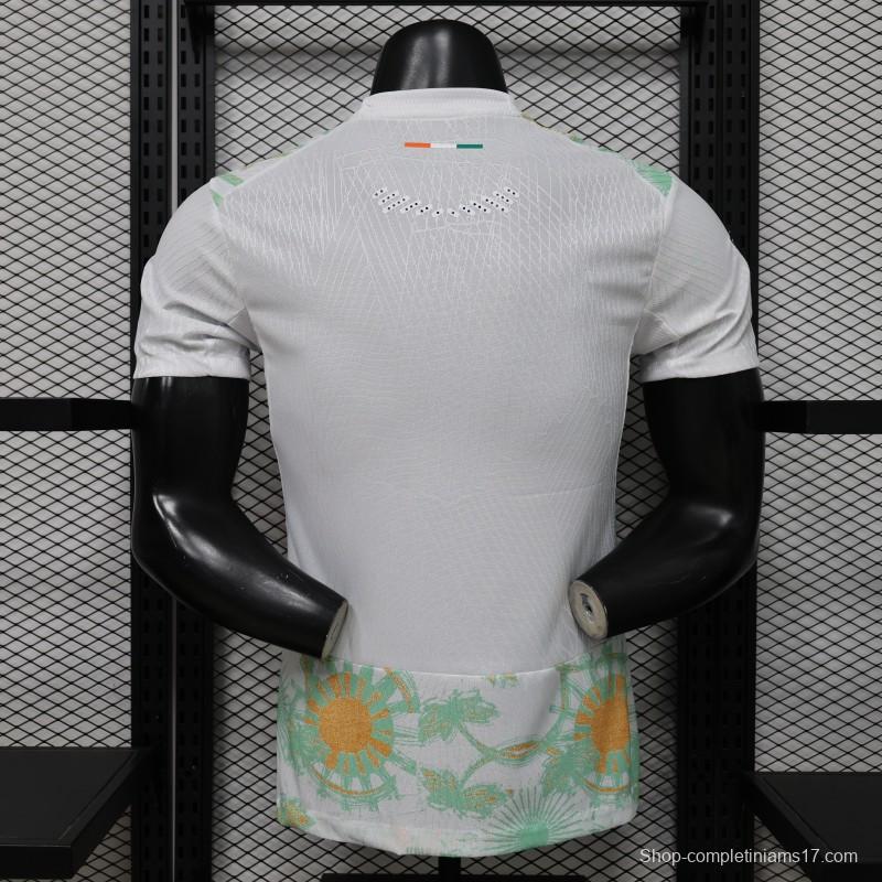 Player Version 2026 Ivory Coast Away White with Tropical Sunflower  Print Jersey