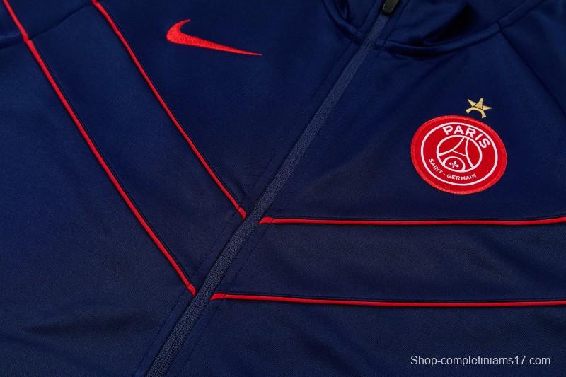 26/27 Paris Saint-Germain Navy Blue with Red Chevron Stripe Full Zipper Jacket Tracksuit + Long Pants (Home)