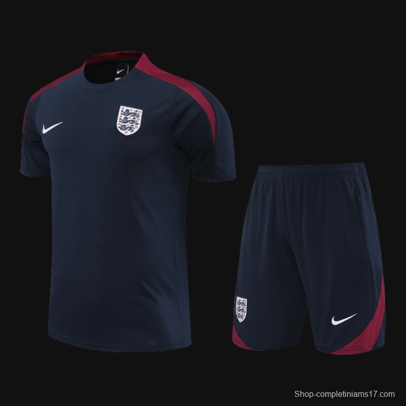 2024 England Navy Cotton Short Sleeve Jersey+Shorts