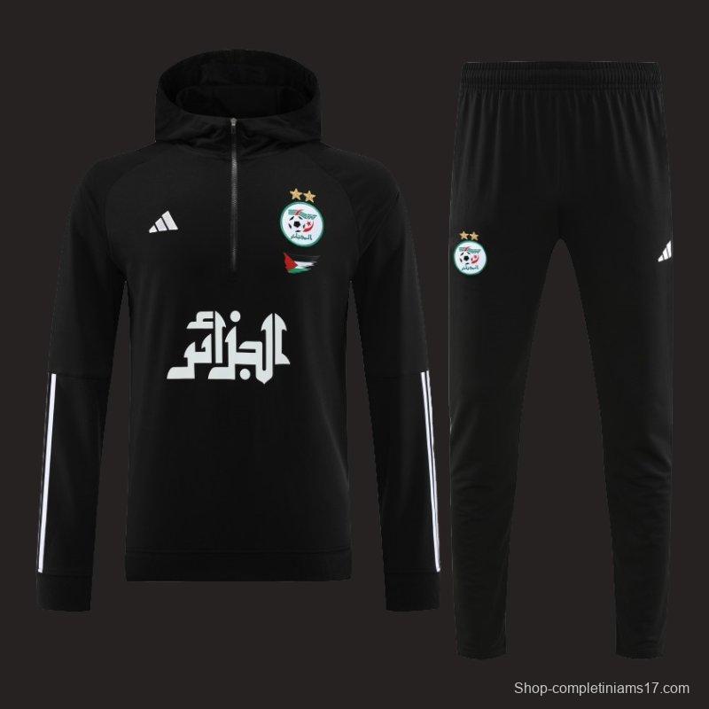 2024 Algeria Black Hoodie  Full Zipper Hoodie Jacket+Pants