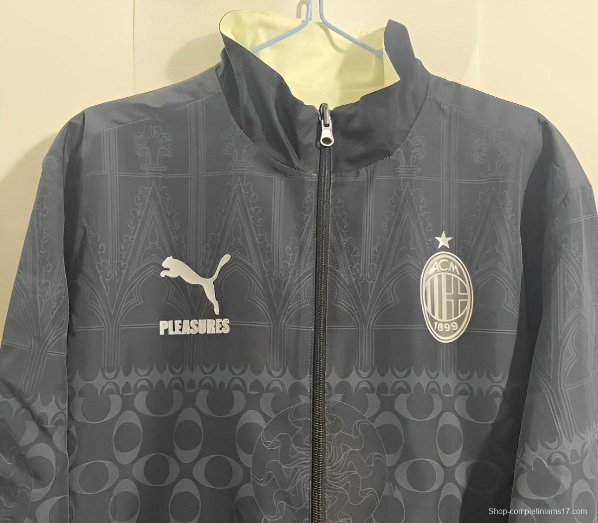 23/24 AC Milan PLEASURES Black/White Reversible Full Zipper Jacket