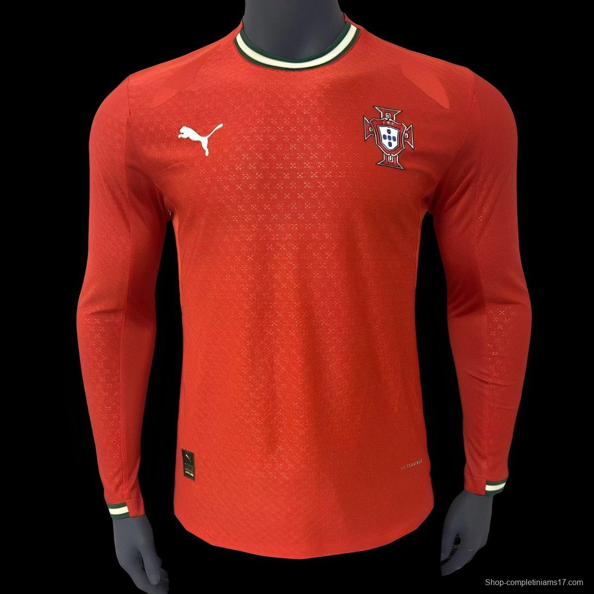 Player Version 2024 Portugal Home Long Sleeve Jersey