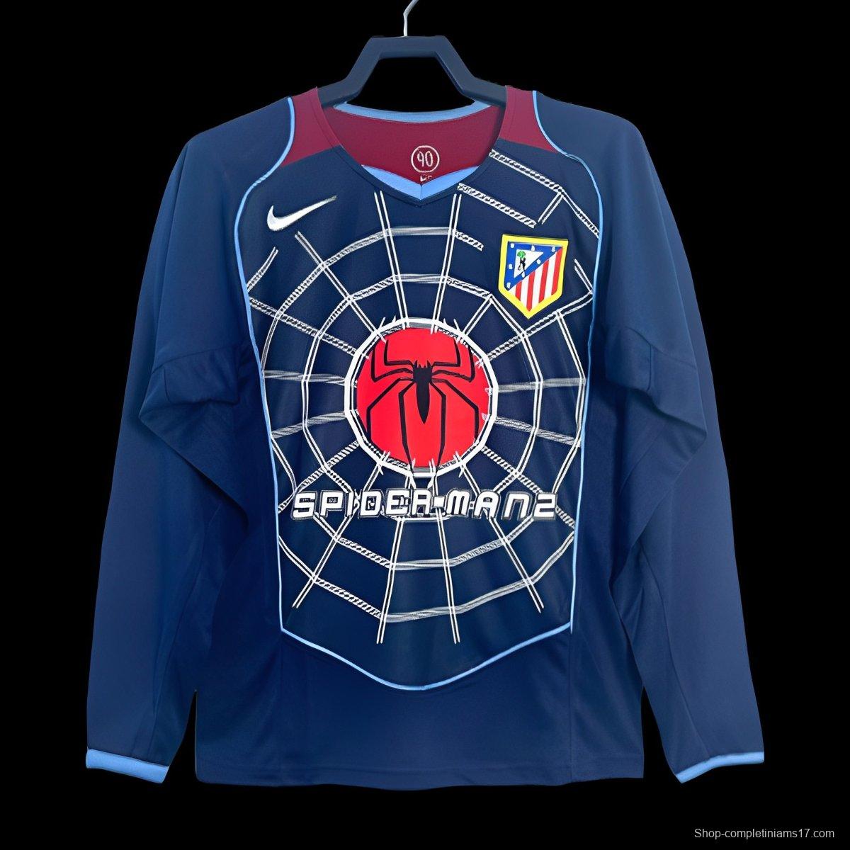 Retro 04/05 Long Sleeve Atletico Madrid Away Blue Jersey