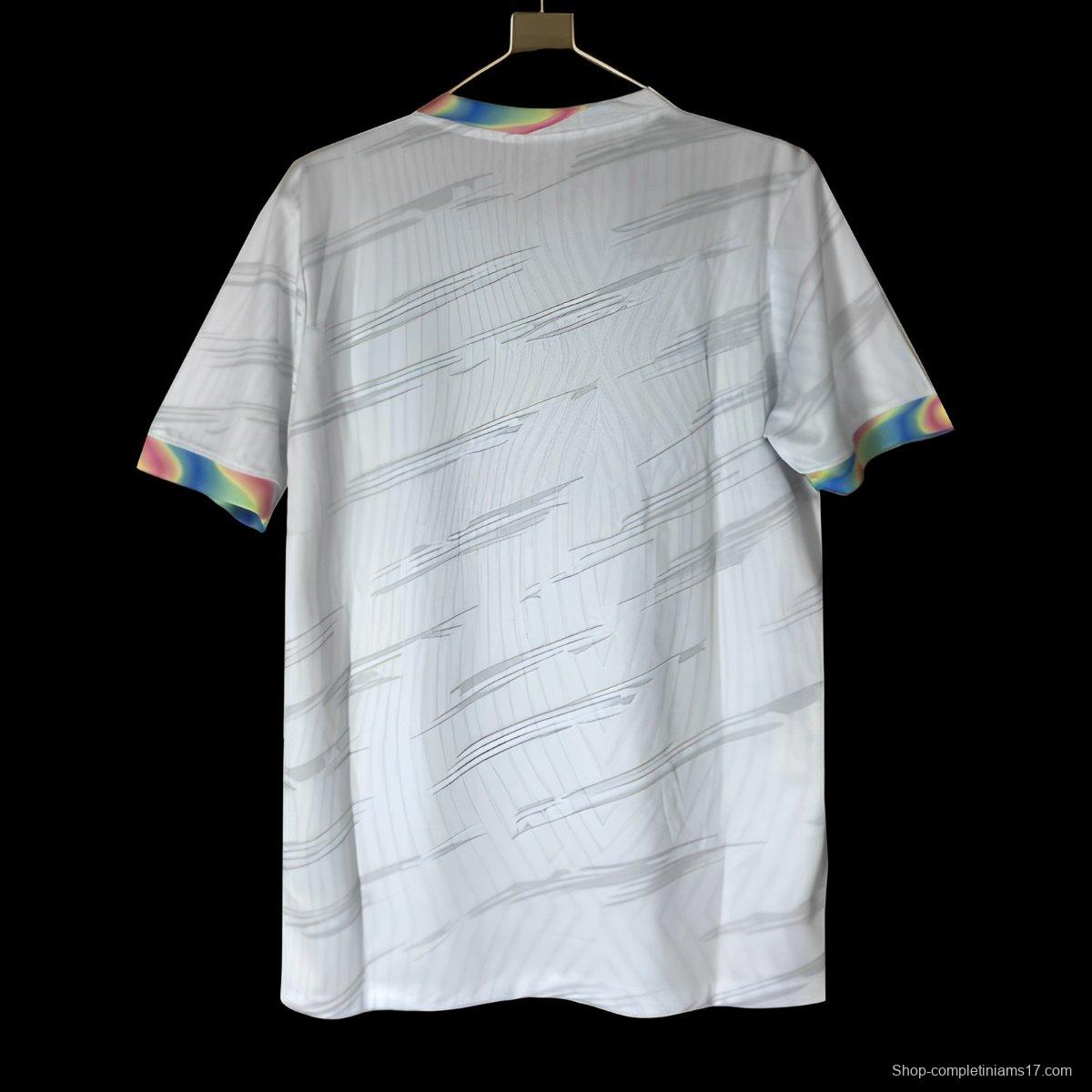 25/26 Barcelona White Nike Football Jersey with Spotify Sponsorship and Rainbow Accents