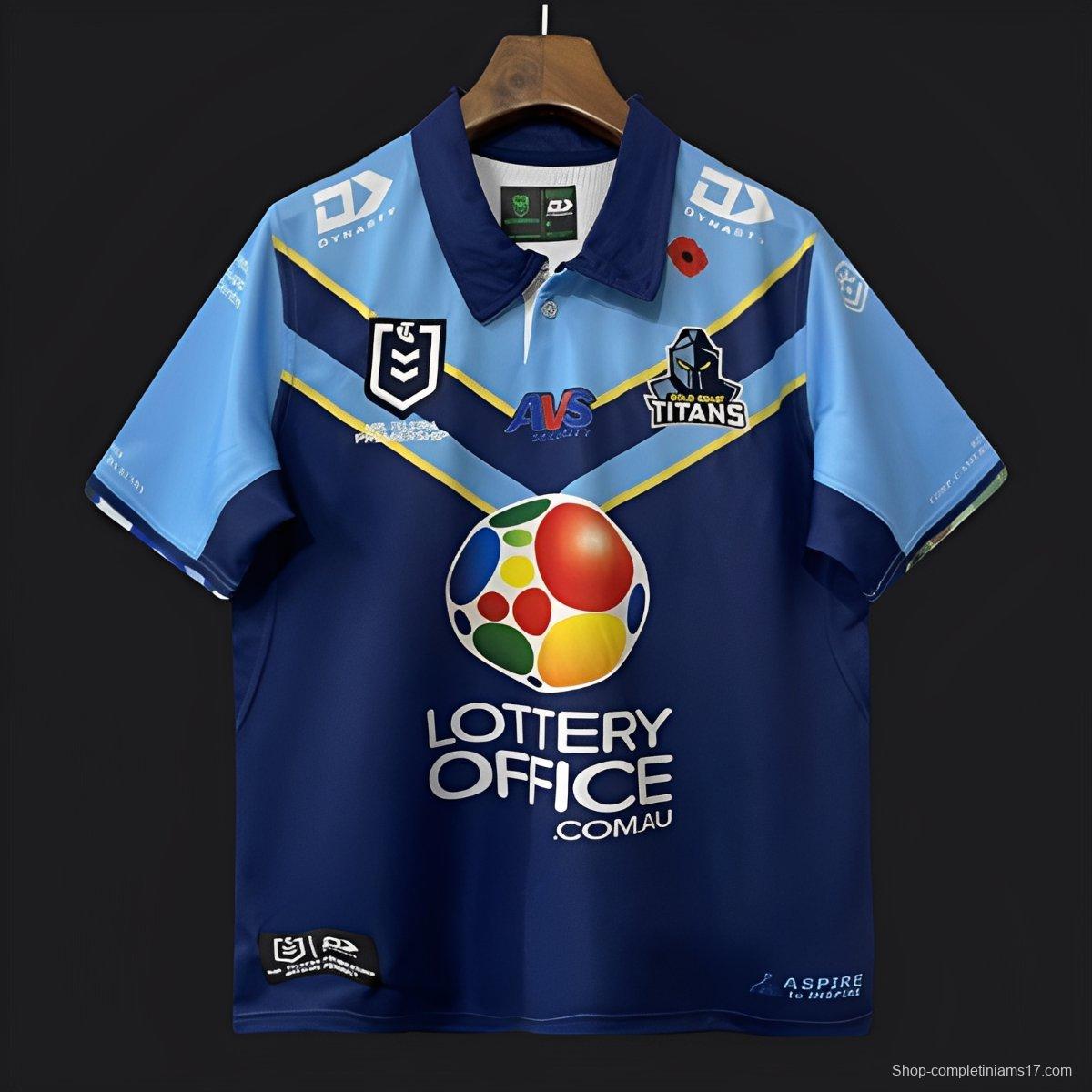 25/26 Gold Coast Titans Navy Blue with Sky Blue and Gold Chevrons Jersey