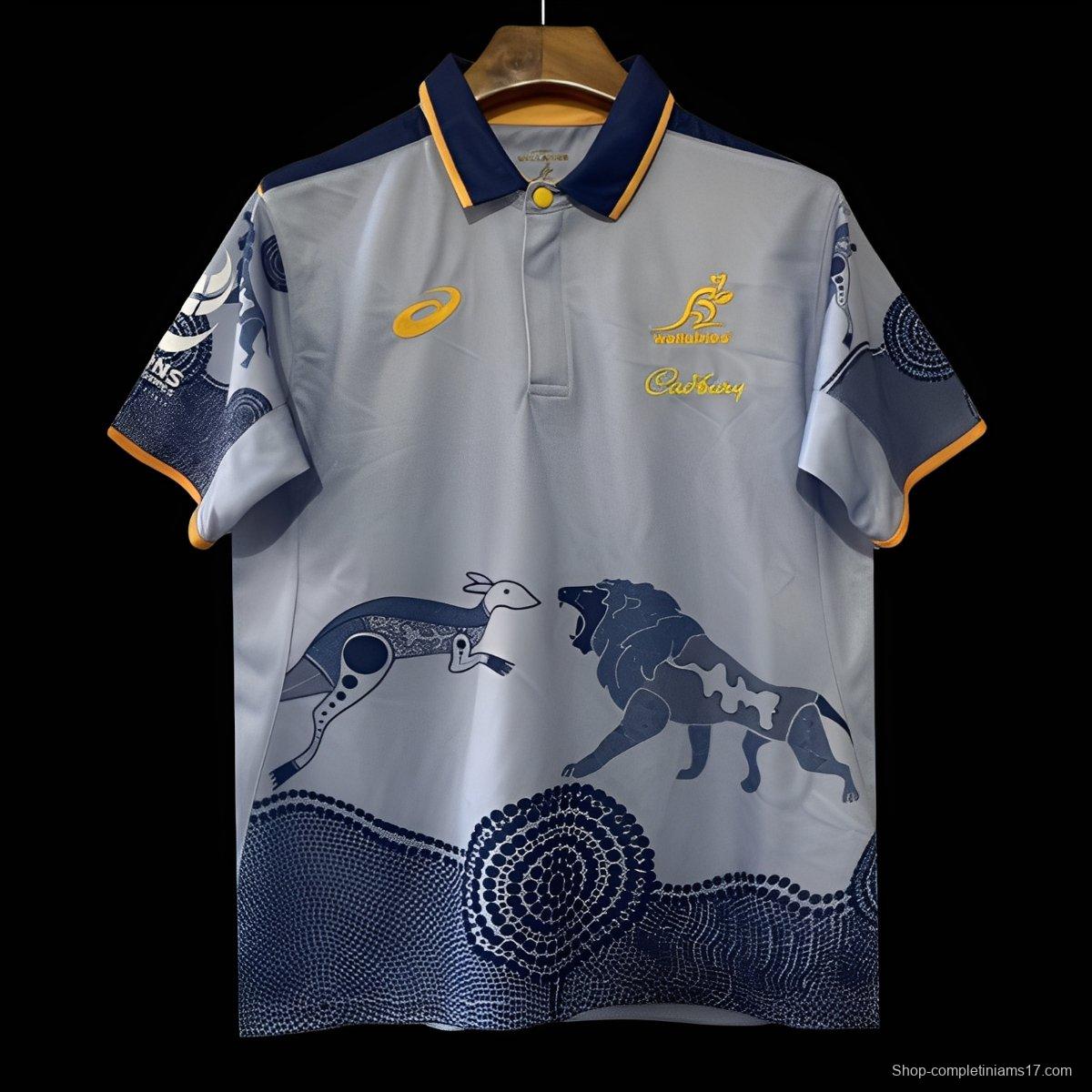 2026 Australia Wallabies Light Blue with Indigenous Art Design Jersey