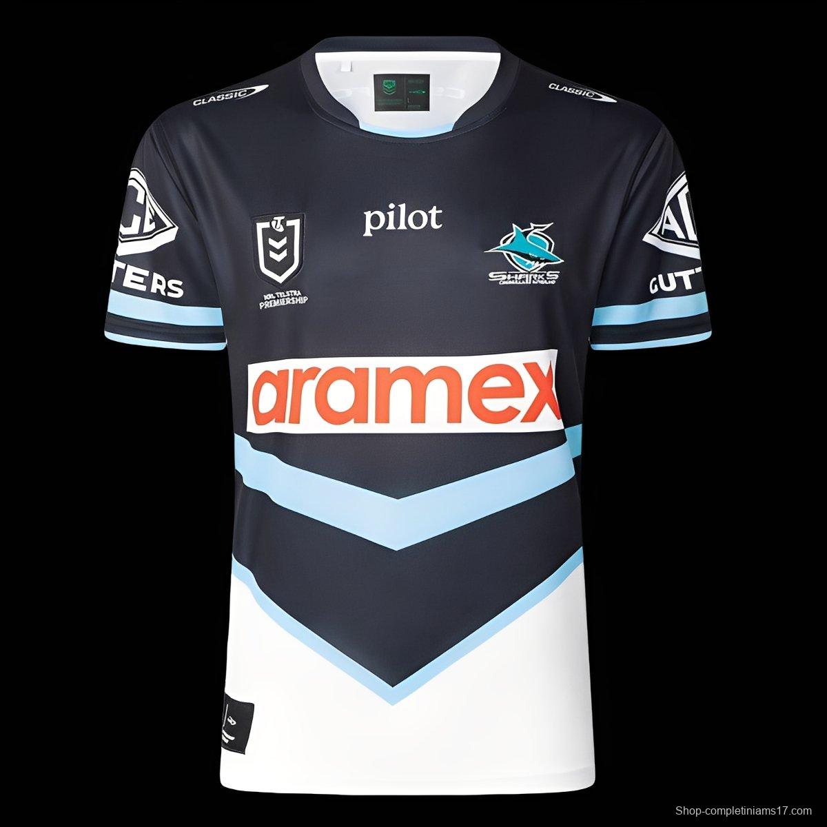 2026 Cronulla Sharks Black with Sky Blue Chevron Home Jersey