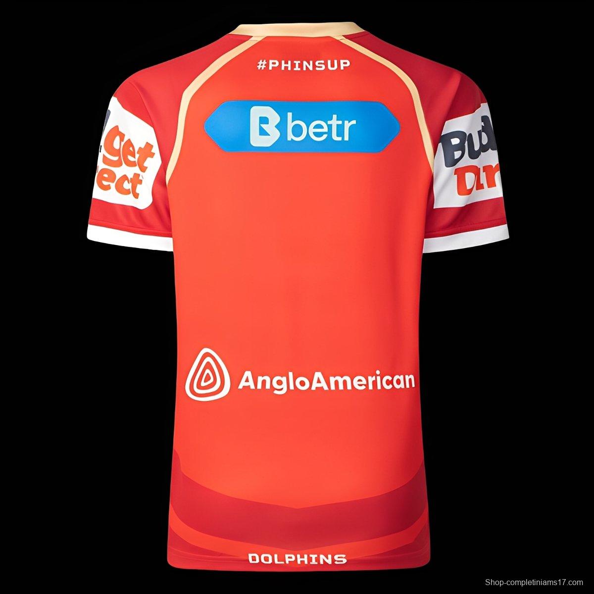 2025 Redcliffe Dolphins Red with Tonal Hoops Home Jersey