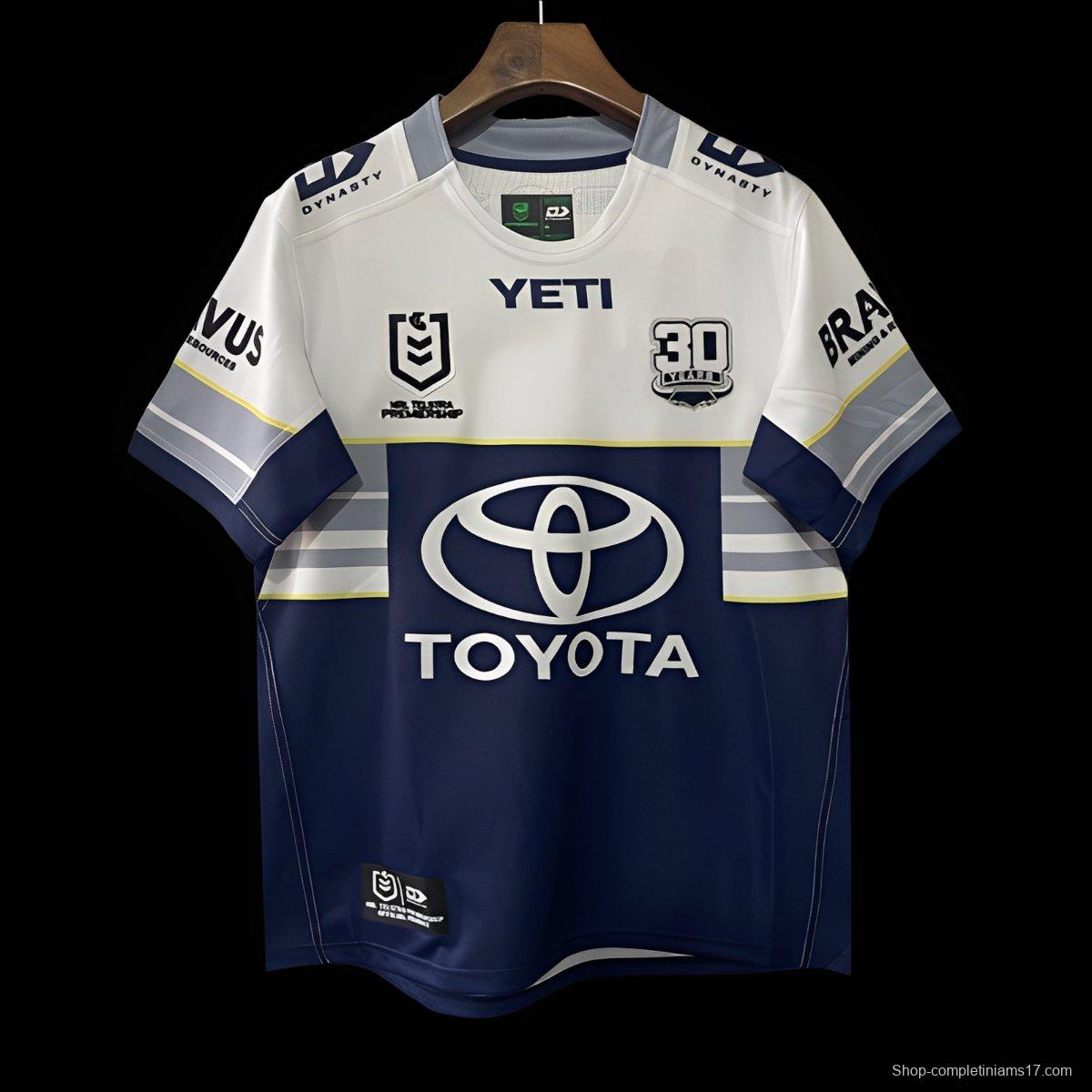 25/26 North Queensland Cowboys Navy with White and Grey Stripes Jersey