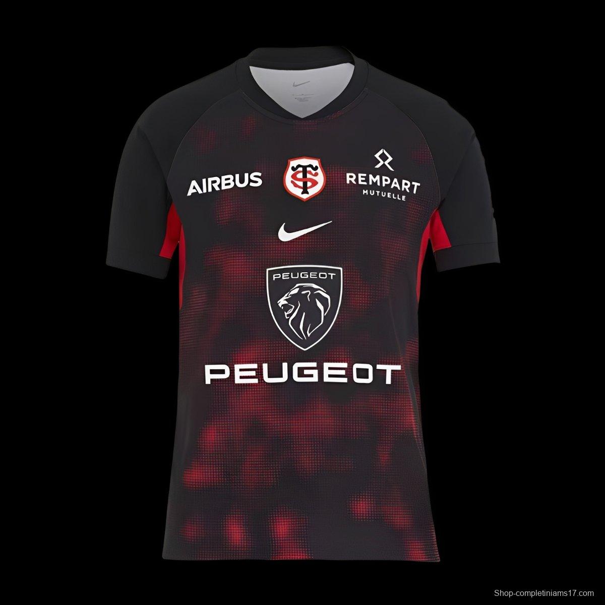 24/25 Stade Toulousain Black with Red Digital Camo Pattern Home Jersey