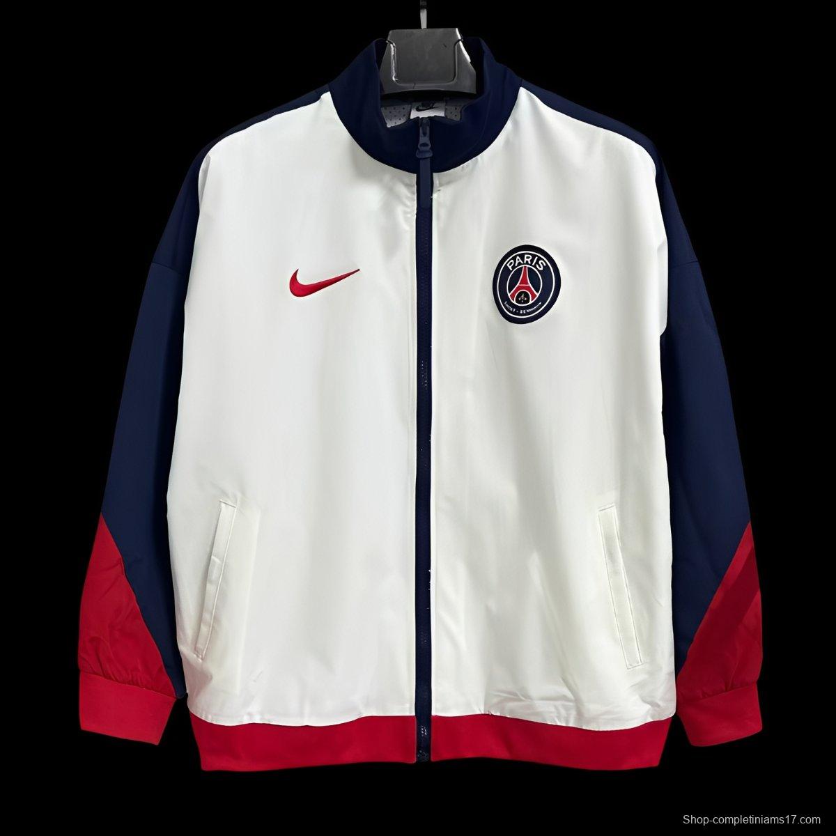 25/26 PSG White Full Zipper Windbreaker